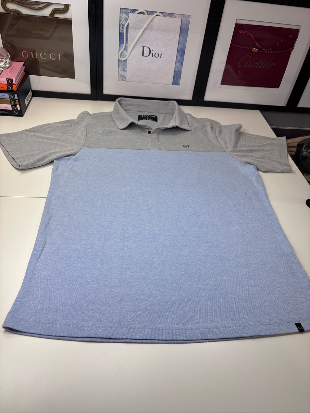 Maven NWOT Men's Two-Tone Light Blue and Grey Polo Shirt - Casual Comfort Size L